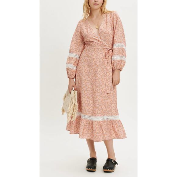 Maje Restella Daisy Printed Lattice Detail Whimsy Garden Wrap Dress 36 Small - Picture 1 of 9